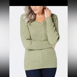 Karen Scott Women's Cotton V Neck Sweater Army Light Green Size Medium